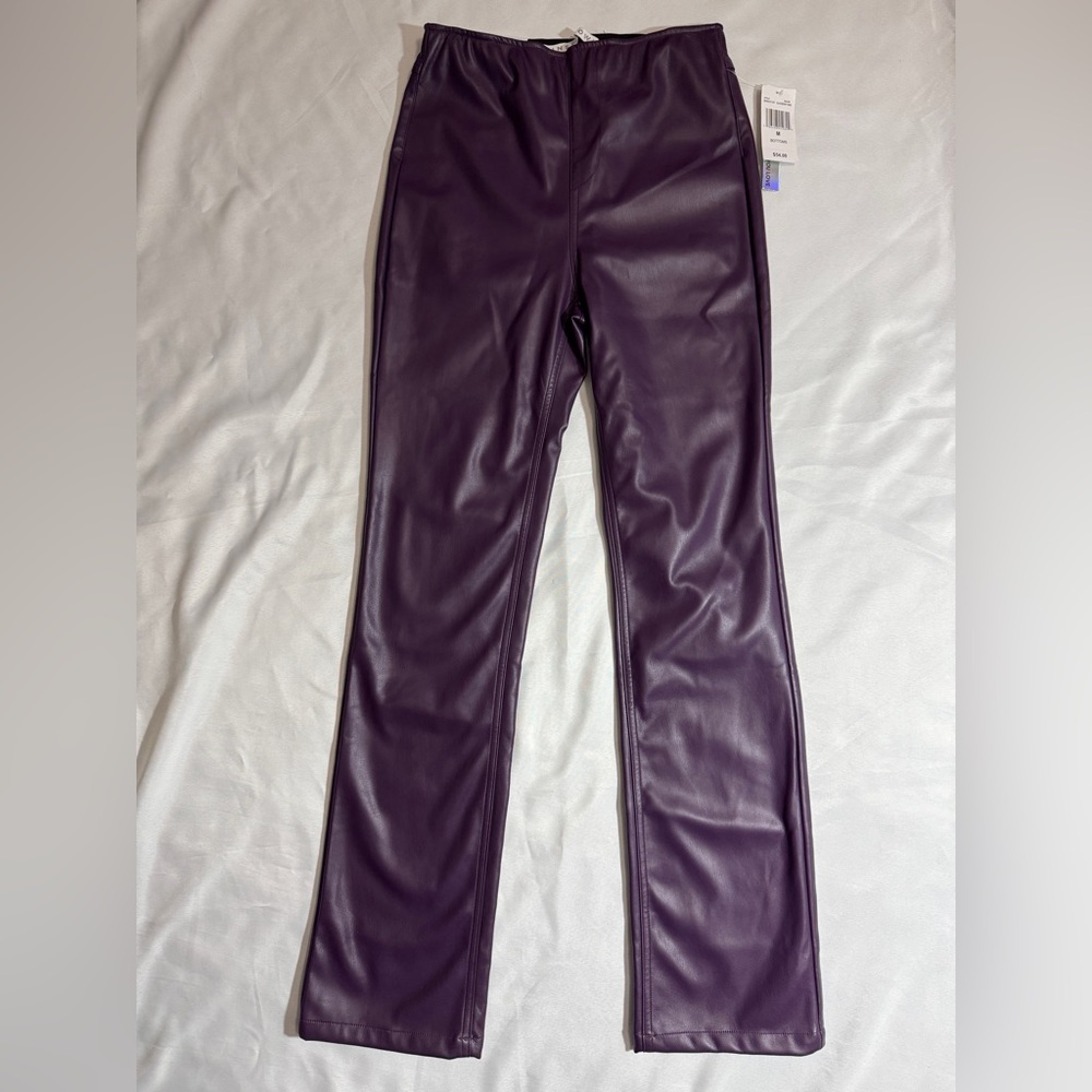 NWT Tinseltown Faux Leather Black Berry Wine Purple High Rise Straight Leg Pants - Picture 4 of 11